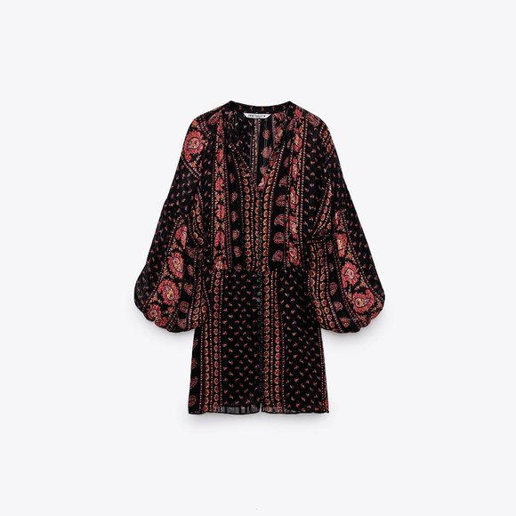 NWT Zara black paisley print boho mini dress, S - Picture 5 of 10